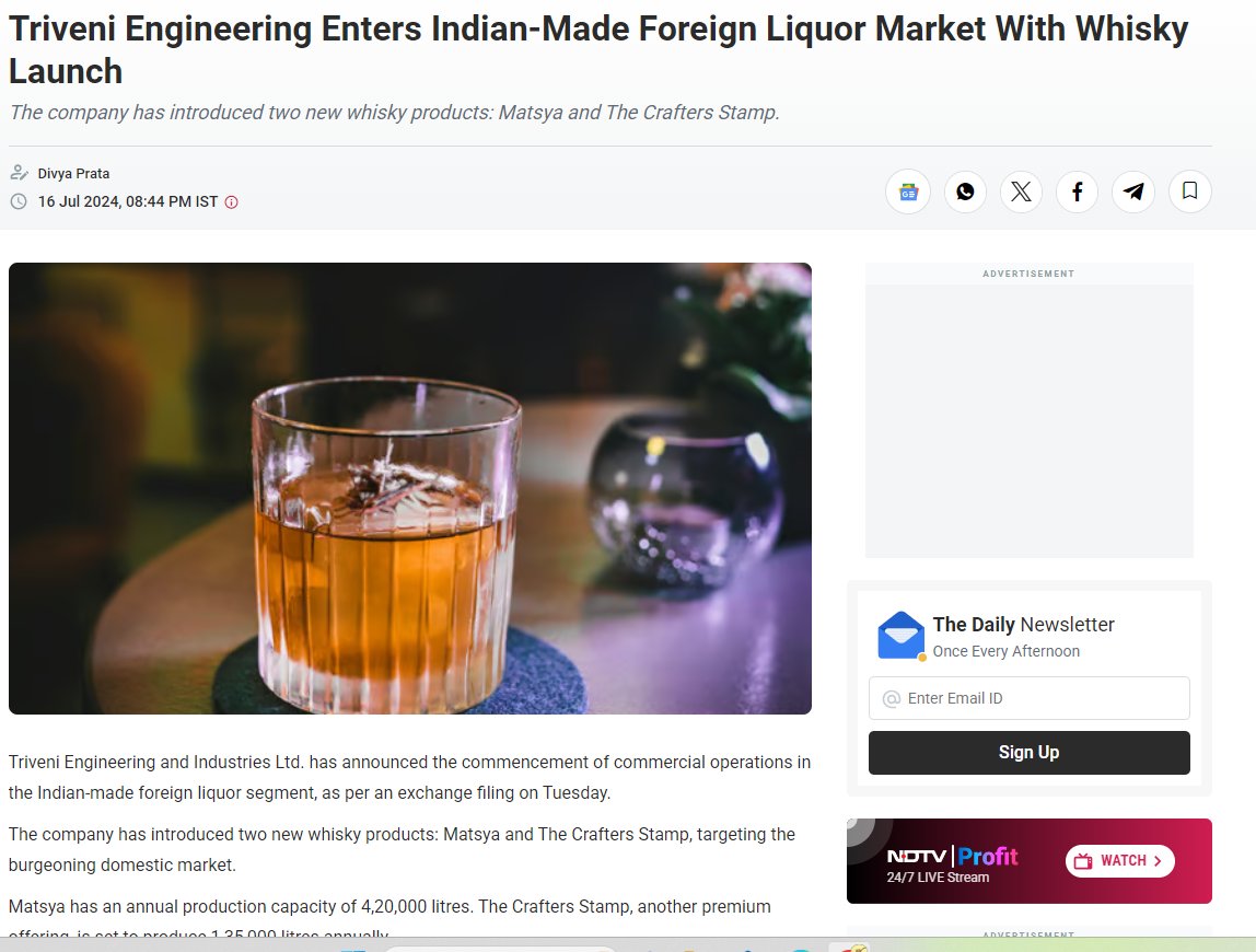 DasRadhye's tweet photo. with pure sugar-cane juice in hand and ample of cash - was expecting that #Trivenieng will go to the sprit corner.
From Ethanol to Liquor and water treatment on the belt - it will be a killer .
....Continue https://t.co/rRimD9SPxF