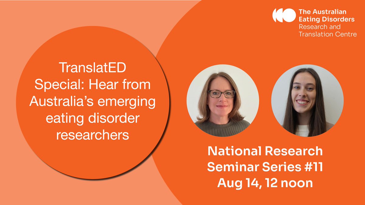 AEDRTC (@aedrtc) on Twitter photo Join for this month's Seminar with translatED scholarship guests <a href="/EColtonPsych/">Emily Colton (she/her)</a> on adapting tools from the addiction field to help us understand eating disorders & Paige on compassion-focused interventions for carers.
Tune in: bit.ly/3EK9r0o
<a href="/MonashUni/">Monash University</a> <a href="/Swinburne/">Swinburne University of Technology</a> Join for this month's Seminar with translatED scholarship guests <a href="/EColtonPsych/">Emily Colton (she/her)</a> on adapting tools from the addiction field to help us understand eating disorders & Paige on compassion-focused interventions for carers.
Tune in: bit.ly/3EK9r0o
<a href="/MonashUni/">Monash University</a> <a href="/Swinburne/">Swinburne University of Technology</a>