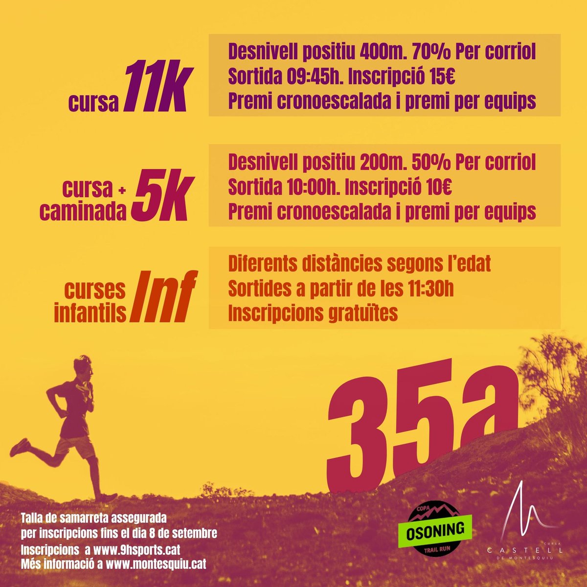 ✔️35a #Cursa Castell #Montesquiu

📌Obriu agendes i reserveu la data! El 22 de setembre al matí tornarem a gaudir de la nostra Cursa! 
@cursadelcastell 🏃🏻🏃‍♀️

📲Inscripcions obertes al web del <a href="/9hSports/">9hSports</a>