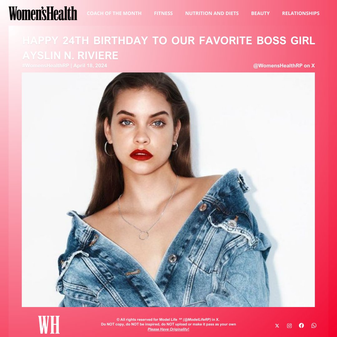 𝗪𝗼𝗺𝗲𝗻’𝘀 𝗛𝗲𝗮𝗹𝘁𝗵 ᴿᴾ •  #WomensHealthRP
Cover • Event • Update • 𝗠͟𝗼͟𝗿͟𝗲

﹝  👩🏼  ﹞ —— 𝗥𝗲𝗮𝗱 𝗺𝗼𝗿𝗲: 24 years being extraordinary,  𝗔𝘆𝘀𝗹𝗶𝗻 𝗡. 𝗥𝗶𝘃𝗶𝗲́𝗿𝗲 (@divinafeminite) Happy birthday!  © #WHMagazineRP