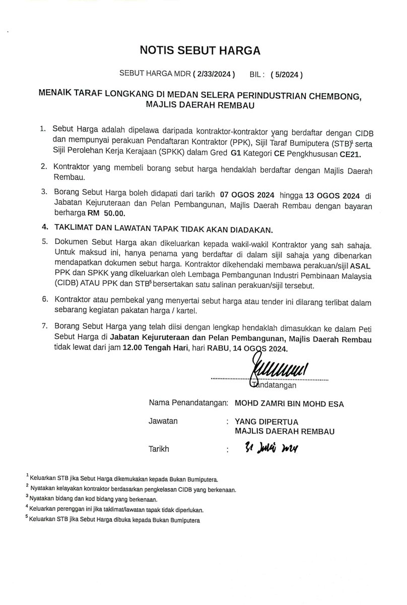 MDRembau's tweet photo. IKLAN TAWARAN SEBUT HARGA
1. MENAIK TARAF LONGKANG DI MEDAN SELERA PERINDUSTRIAN CHEMBONG, MAJLIS DAERAH REMBAU
2. MENAIK TARAF TANDAS AWAM MEDAN SELERA SERI KENDONG, MAJLIS DAERAH REMBAU
3. MENAIK TARAF TANDAS AWAM MEDAN SELERA CHEMBONG, MAJLIS DAERAH REMBAU https://t.co/wm0AibEFlR