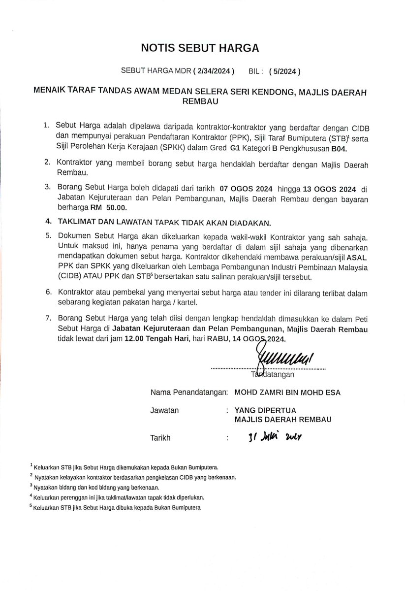 MDRembau's tweet photo. IKLAN TAWARAN SEBUT HARGA
1. MENAIK TARAF LONGKANG DI MEDAN SELERA PERINDUSTRIAN CHEMBONG, MAJLIS DAERAH REMBAU
2. MENAIK TARAF TANDAS AWAM MEDAN SELERA SERI KENDONG, MAJLIS DAERAH REMBAU
3. MENAIK TARAF TANDAS AWAM MEDAN SELERA CHEMBONG, MAJLIS DAERAH REMBAU https://t.co/wm0AibEFlR