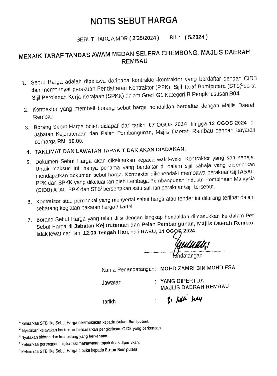 MDRembau's tweet photo. IKLAN TAWARAN SEBUT HARGA
1. MENAIK TARAF LONGKANG DI MEDAN SELERA PERINDUSTRIAN CHEMBONG, MAJLIS DAERAH REMBAU
2. MENAIK TARAF TANDAS AWAM MEDAN SELERA SERI KENDONG, MAJLIS DAERAH REMBAU
3. MENAIK TARAF TANDAS AWAM MEDAN SELERA CHEMBONG, MAJLIS DAERAH REMBAU https://t.co/wm0AibEFlR