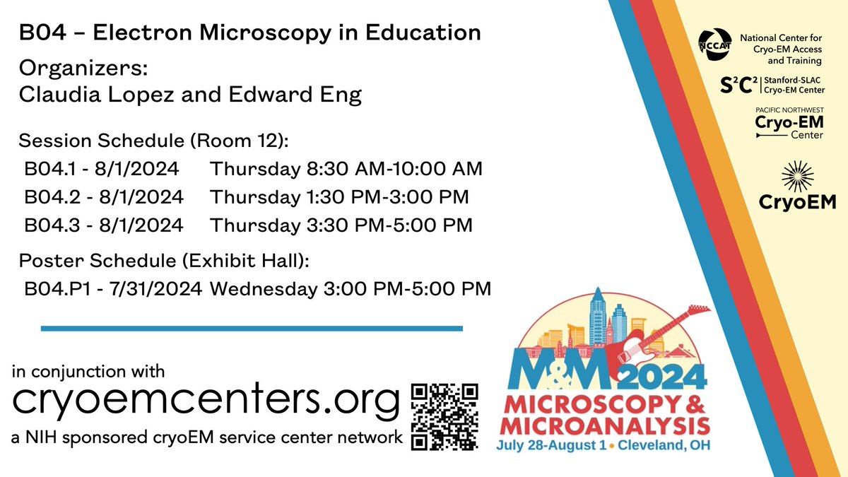 The #MM2024 EM in Education symposia starts today. Hope you caught the posters yesterday. 

How do you support a community of biomedical researchers using #cryoEM and #cryoET? By ensuring a sustainable ecosystem through outreach, training and education. 

cryoemcenters.org