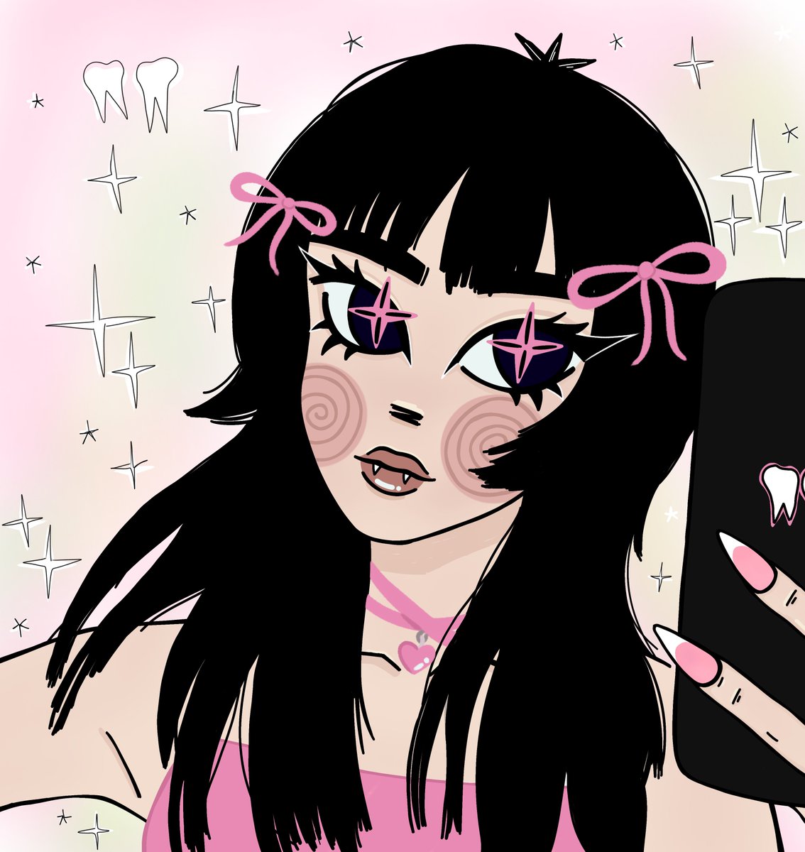 two0th's tweet image. brain: draw coquette vampire ✏️🧠