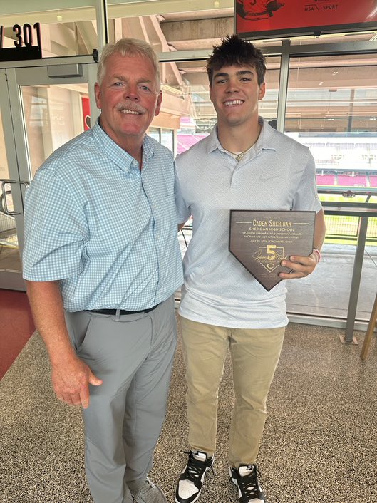 Johnny Bench Award
The Ohio HS Baseball Coaches Association would like to congratulate the 2024 Johnny Bench Award recipient from Ohio-Sheridan High School’s Caden Sheridan.
He was recognized and honored Tuesday at Great American Ballpark in Cincinnati.

￼