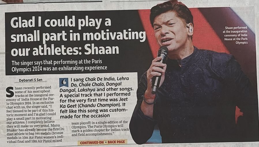 p2communication's tweet photo. The inimitable @singer_shaan speaks to @bombaytimes about performing live at the opening night of India House at the Paris Olympics 2024

#shaan #indiahouse #parisolympics #liveperformance #olympics #parisolympics2024 https://t.co/Cyx7BtMDfE