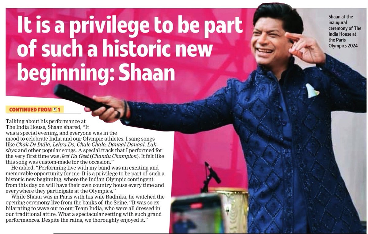 MoviesUpdatez's tweet photo. Glad I could play a small part in motivating our athletes: #Shaan

@singer_shaan  says that performing at the Paris Olympics 2024 was an exhilarating experience https://t.co/B1QKlKQhvv