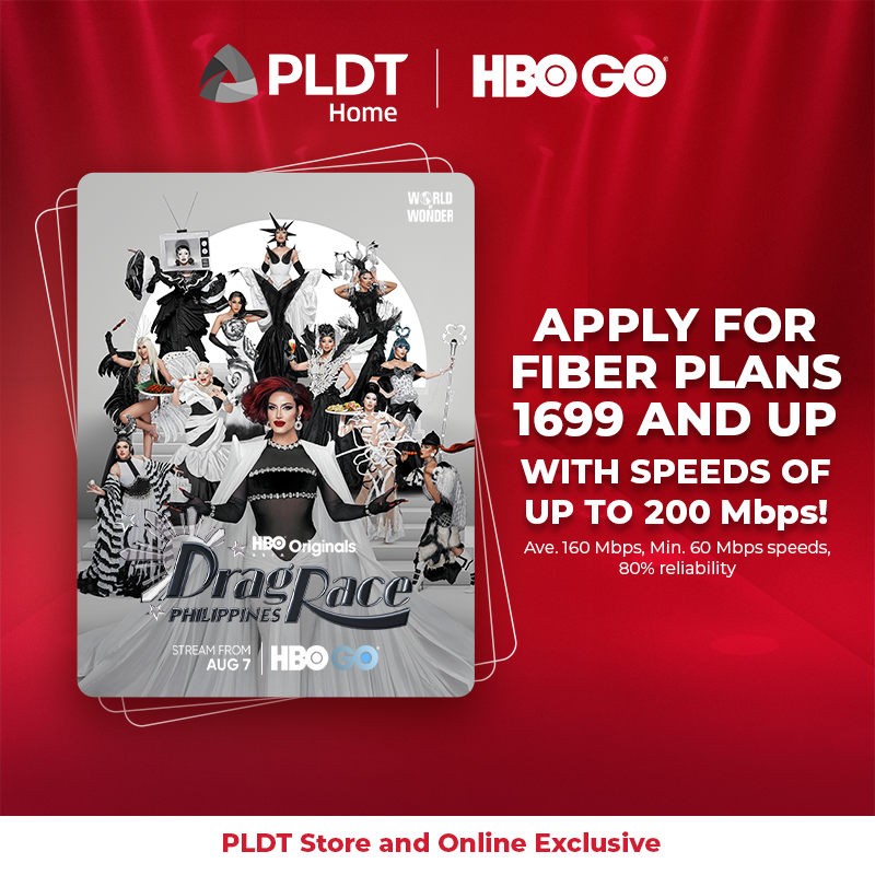PLDTHome's tweet photo. Apply for Fiber Plan 1699 and get 1-mo HBO Go!