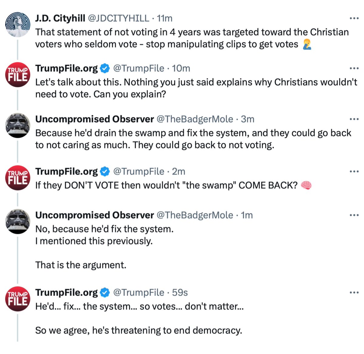 To the Trumpers flooding this thread, here’s a question for you… If Trump was only talking to Christians, why wouldn’t they have to vote in 2028? 

We asked one of you and got the answer we expected.