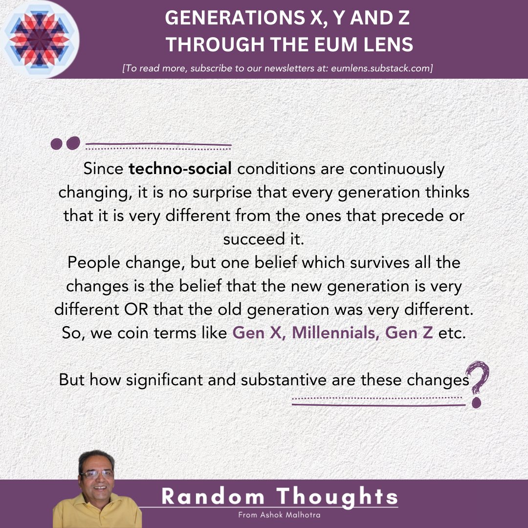 eumlens's tweet image. In this edition of Random Thoughts, Ashok Malhotra looks at Generations X, Millennials and Z through the EUM Lens.

To read the full piece and subscribe, click on the link below.

eumlens.substack.com/p/generations-…

#eumlens, #eumresearch, #eum, #testimonials,
#ashokmalhotra