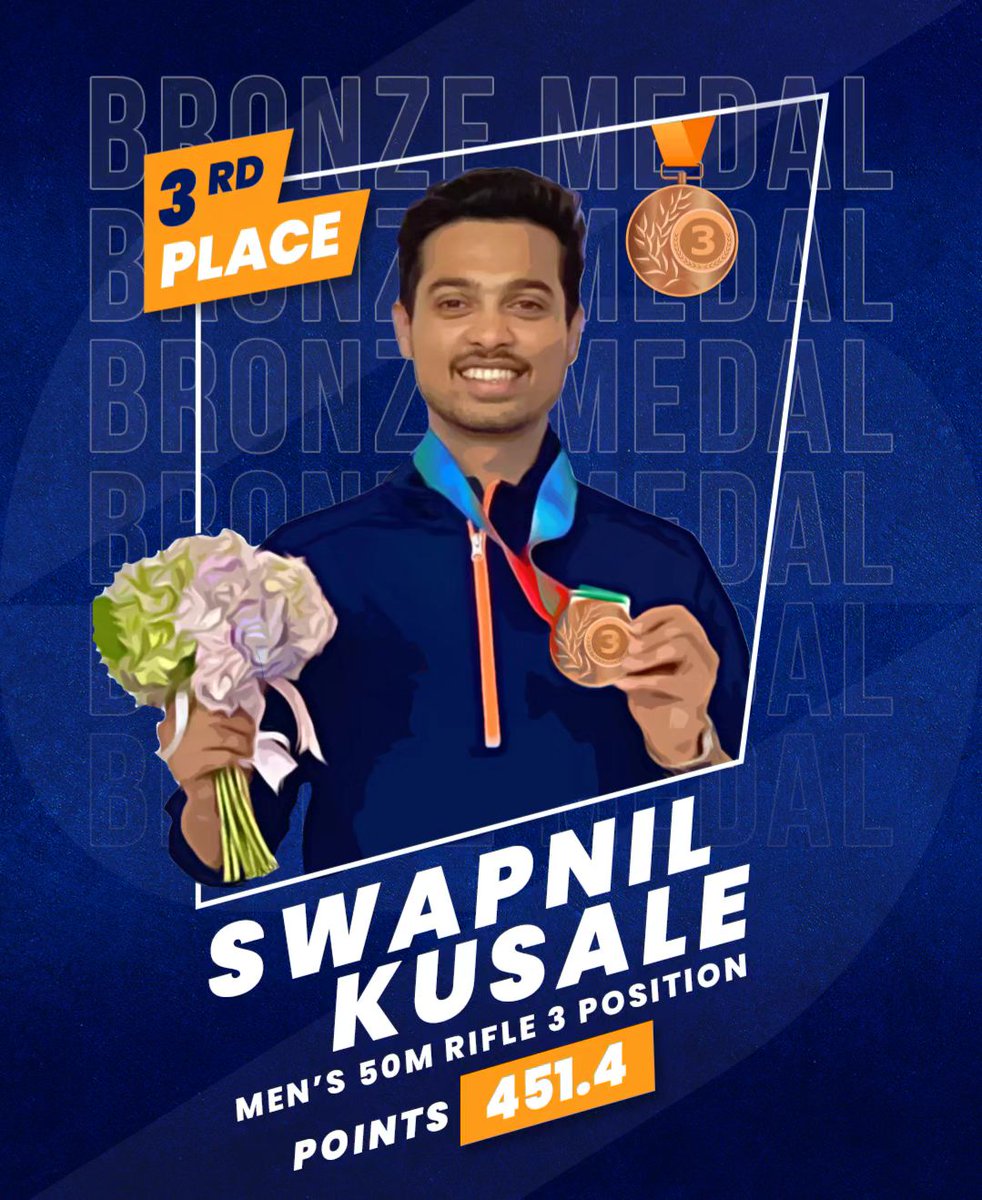 Srjaat96's tweet photo. 🇮🇳🥉 𝗕𝗥𝗢𝗡𝗭𝗘 𝗡𝗢. 𝟯 𝗙𝗢𝗥 𝗜𝗡𝗗𝗜𝗔! Many congratulations to Swapnil Kusale on winning India's third medal at the Paris 2024 Olympics!
#Paris2024Olympic
#swapnil 
#Paris2024 #OlympicGamesParis2024 https://t.co/n0A9HVEEMT
