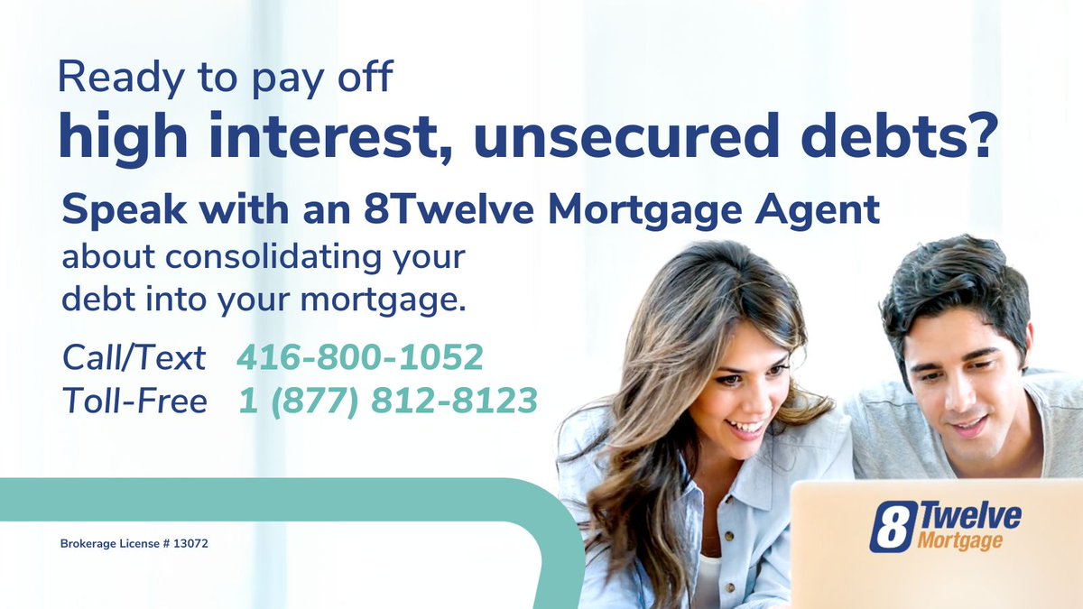 8twelvemortgage's tweet photo. A debt consolidation mortgage has potential to lower your overall interest rate on your monthly payments. Give us a call to get started on your financial wellness journey today! 1-877-812-8123 #HomeOwnershipGoals #refinance  #MortgageSolved #hypothèquerésolue #MortgageTips https://t.co/lAJHmUSBzv