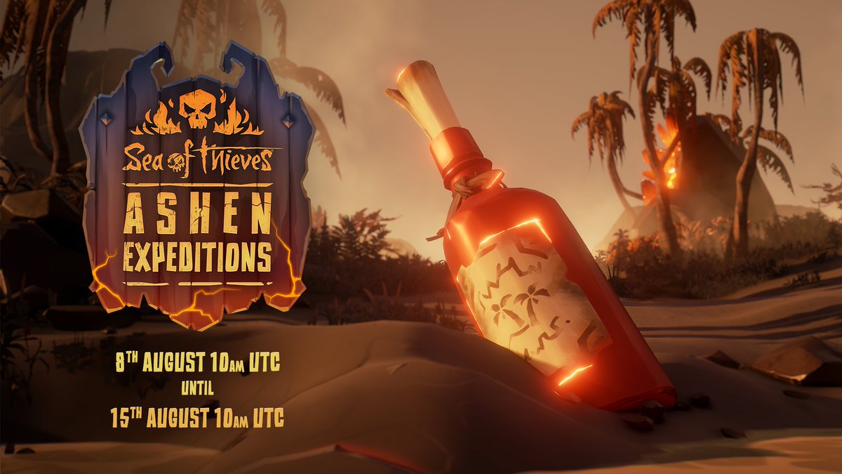 From August 8th-15th (10am UTC), the Ashen Expeditions Event will see The Devil's Roar fall silent, allowing pirates to seek Ashen Message in a Bottle Voyages throughout the region. These Voyages lead to rare Ashen loot, and completing enough will also earn you a shiny new sword!