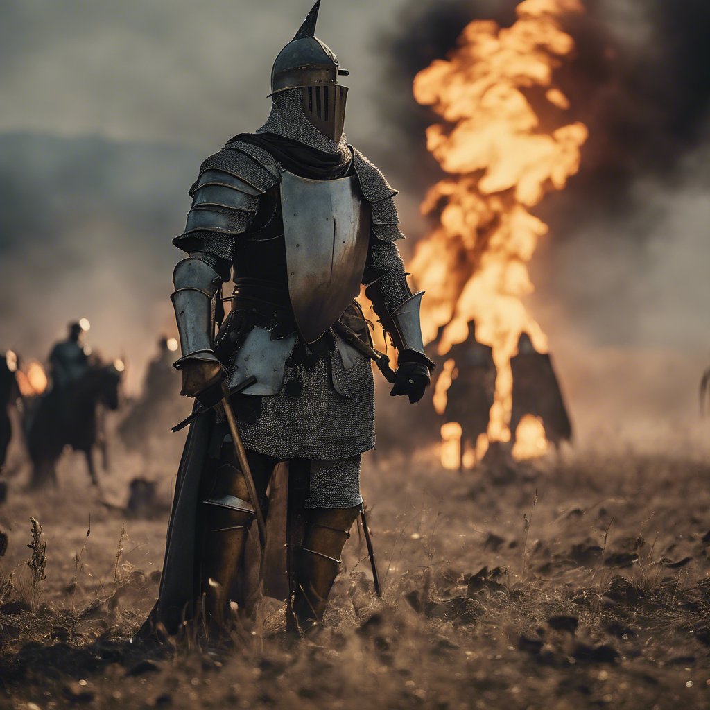PicassoAIArtG's tweet photo. Capture a medieval knight at the edge of a burning battlefield, the sunset casting a golden glow. Craft this dramatic scene with Text to Image! 🛡️🔥
What can you create today?
#AI #Art #PicassoAIArt #TextToImage #CinematicMedieval #DramaticSunset https://t.co/ADOotMUoso