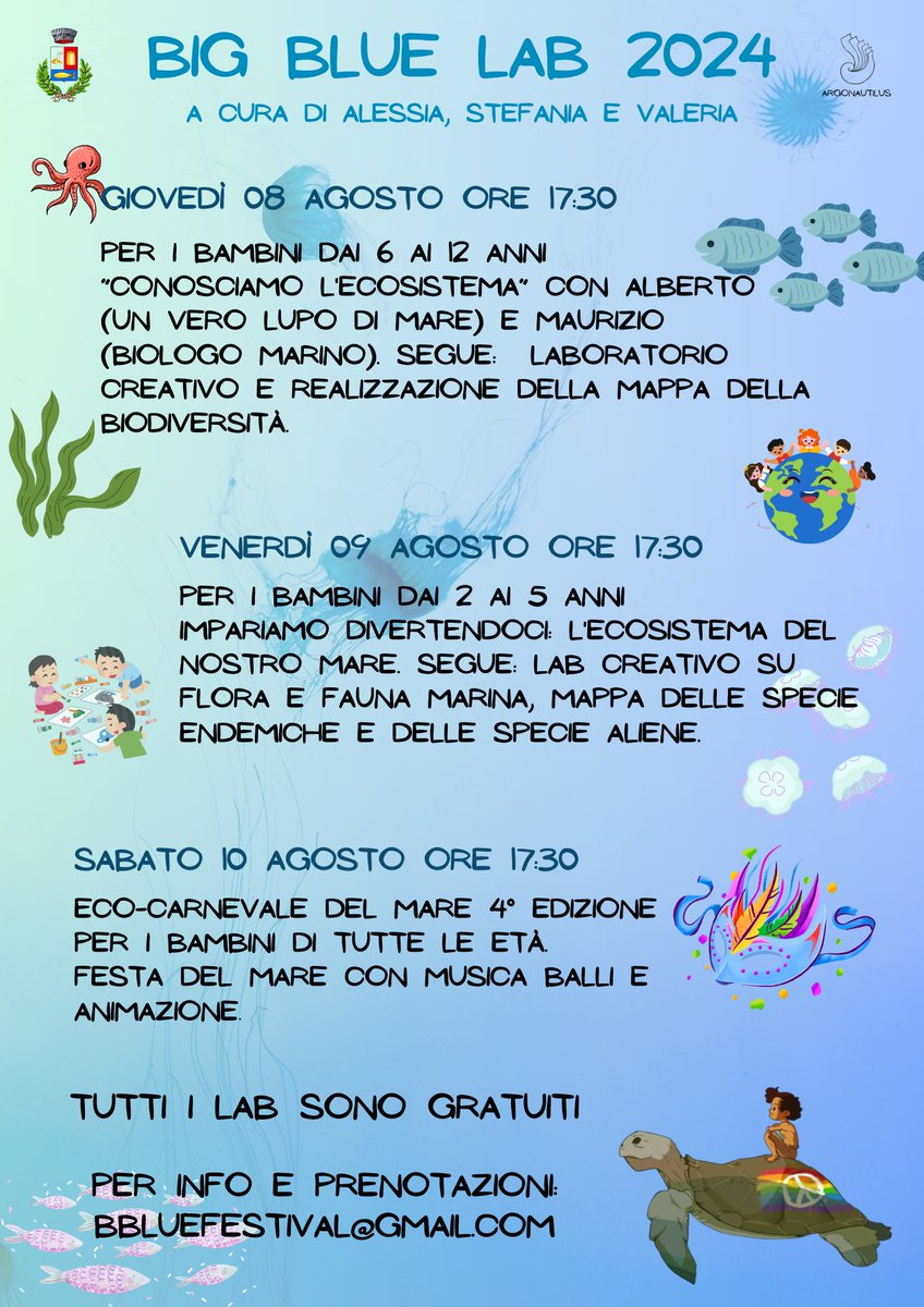 Big Blue Lab 2024 per i piccoli lupi di mare.
il programma completo!