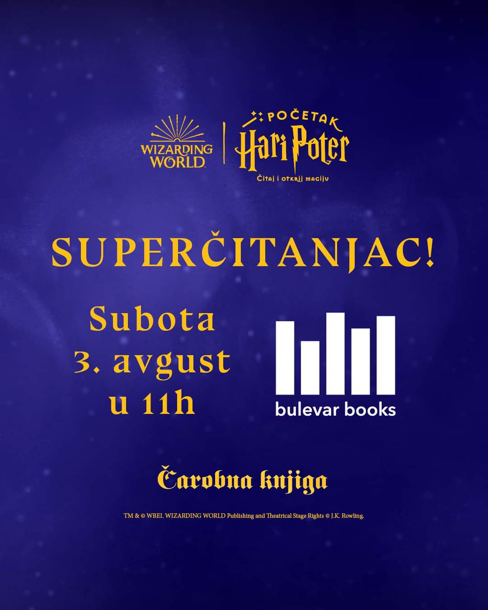 I ove godine imam čast da čitam maloj i velikoj deci i da zajedno proslavimo rođendan Harija Potera. Dođite, biće čarobno! #NoviSad <a href="/Bulevarbooks/">bulevar books, knjižara koja svira</a> #HariPoter #superčitanjac