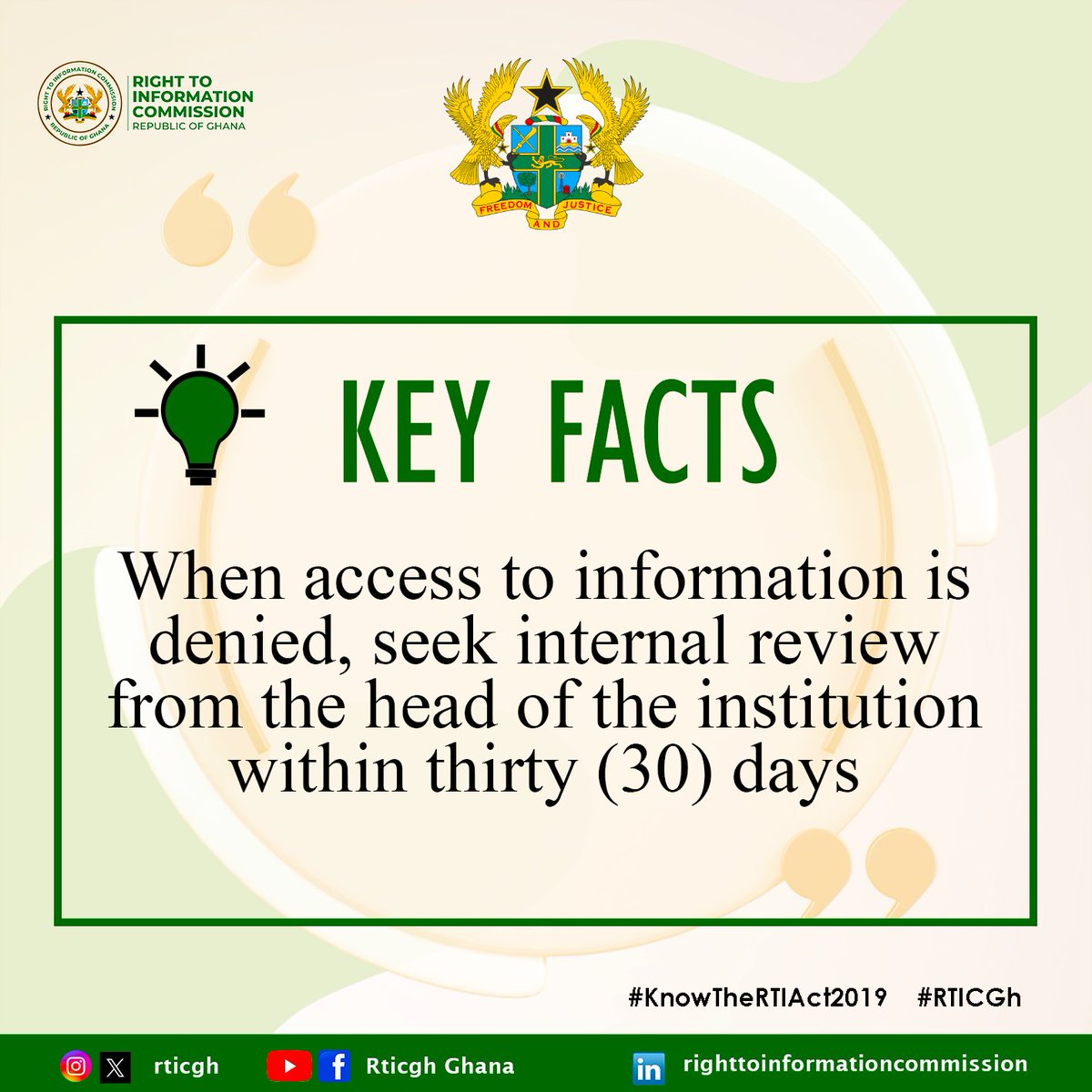 rticghana's tweet photo. KEY FACTS
What do you do when application for access to information is denied by the Information Officer?
#KnowTheAct989
#RightToInformation
#AccessToInformation
#KeyFacts https://t.co/A8mRxjWj6i