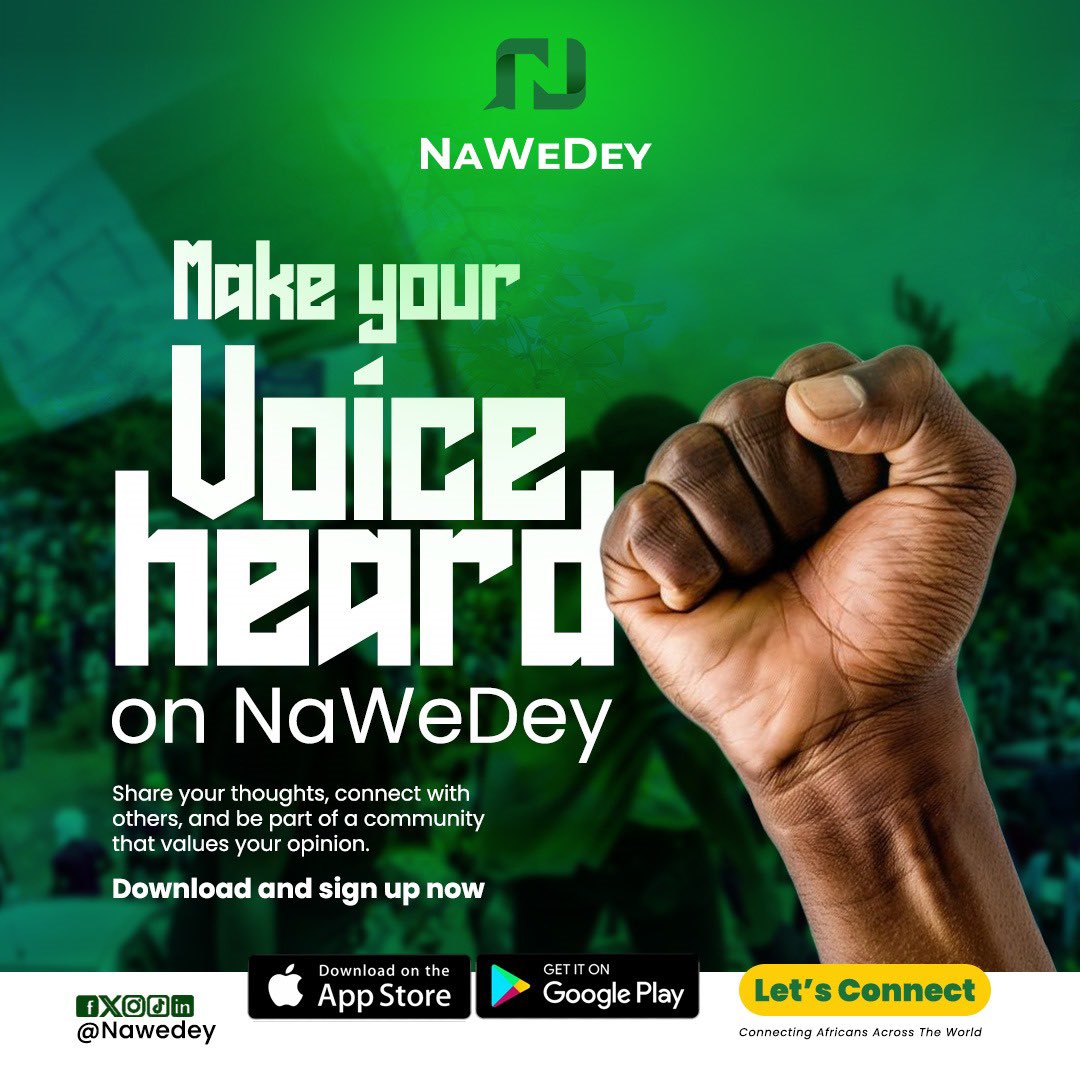 the_Lawrenz's tweet photo. Your voice matters! 

NaWeDey is the platform where you can share your thoughts, opinions, and ideas without limits. Connect with others, spark meaningful conversations, and be heard!

 Download and sign up now!

 #NaWeDeyApp #FreedomOfExpression #BeHeard https://t.co/QF7UhoHtnd