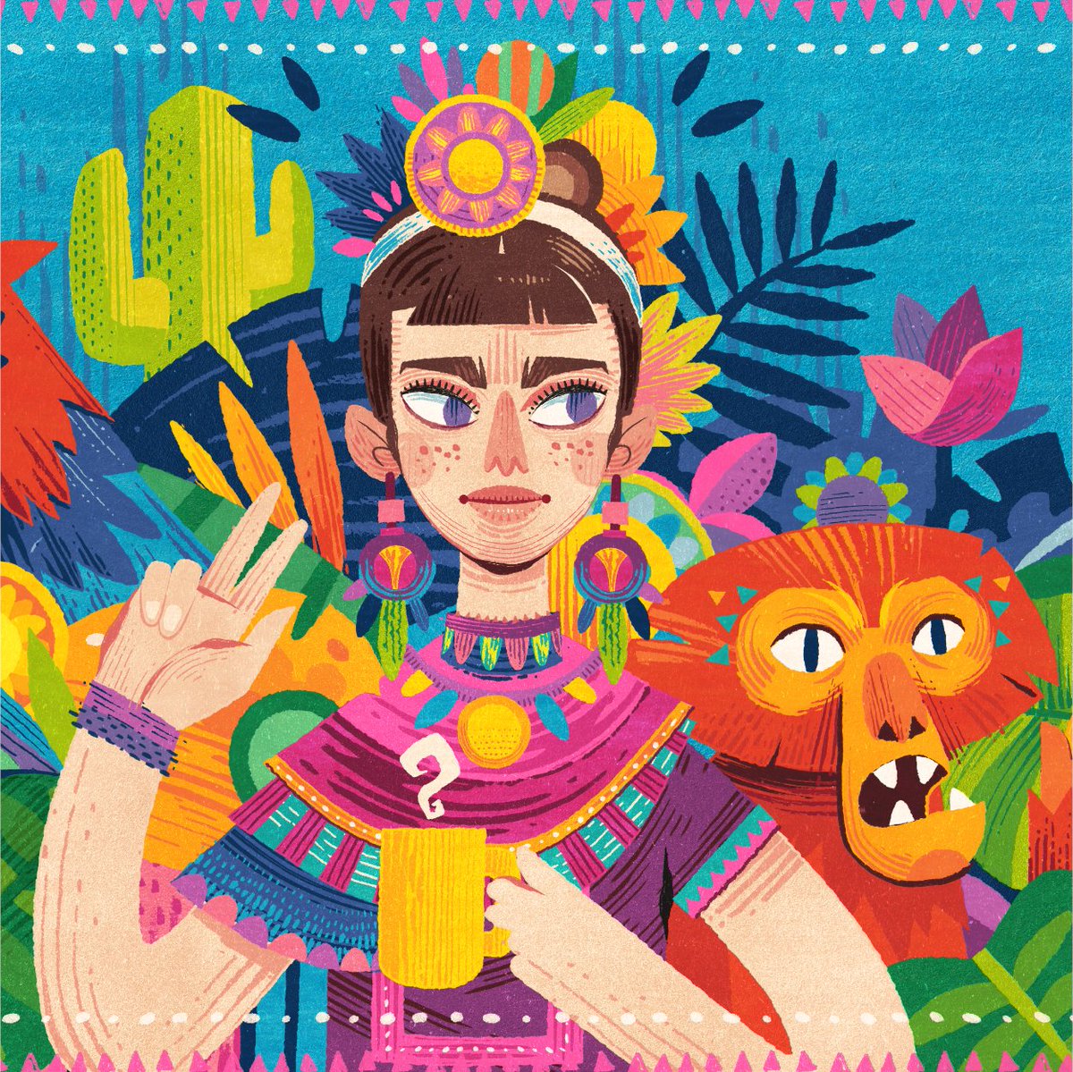 Affinity's tweet image. Lively, colourful, and with a hand-drawn feel, these vibrant illustrations by @frankentoon  were #madeinaffinity using his El Malo Illustration Kit, which is currently 50% off in the Affinity Store affin.link/jvkc 🌶️🔥👌
