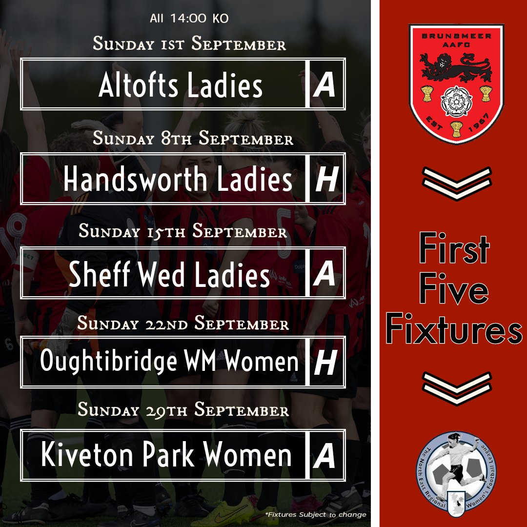 The first five fixtures for our upcoming season in the <a href="/NERWFL/">NERWFL</a> 
#UTDAD #WakaWaka