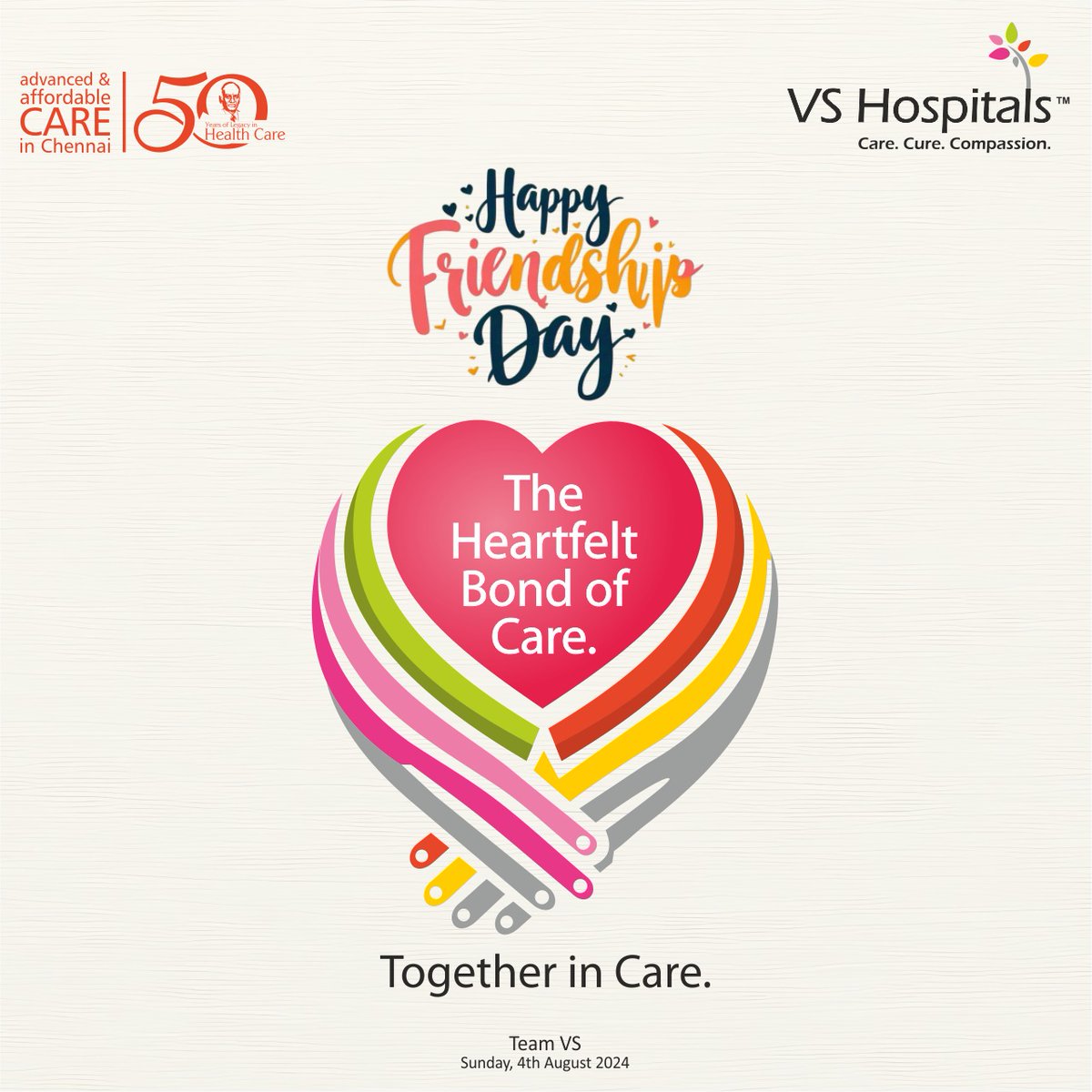 The Heartfelt Bond of Care.
Together in Care.

On this special Friendship Day, we honor the unique and heartfelt bond between doctors and patients. It's a relationship built on trust, empathy, and unwavering support. 

#VSHospitals #Chennai #FriendshipDay #PatientCare