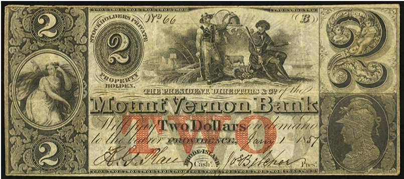 SPMC_1961's tweet photo. Society of Paper Money Collectors Presents the Note of the Day!
$2 Providence, RI- Mount Vernon Bank Jan. 1, 1857
Photos Courtesy of Heritage Auctions
#Noteoftheday #Societyofpapermoney #papermoney  #History #cows #obsolete #USA https://t.co/ZCn3G1kuJF
