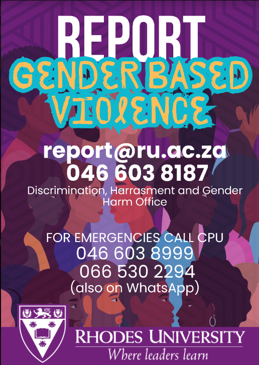 Rhodes_Uni's tweet photo. #RURises | The Harassment, Discrimination, and Gender Harm Office at Rhodes University is launching a campaign this month to raise awareness about GBV reporting protocols.

If you experience or witness any form of discrimination, harassment, or gender-based violence, please report it to:

📩report@ru.ac.za.