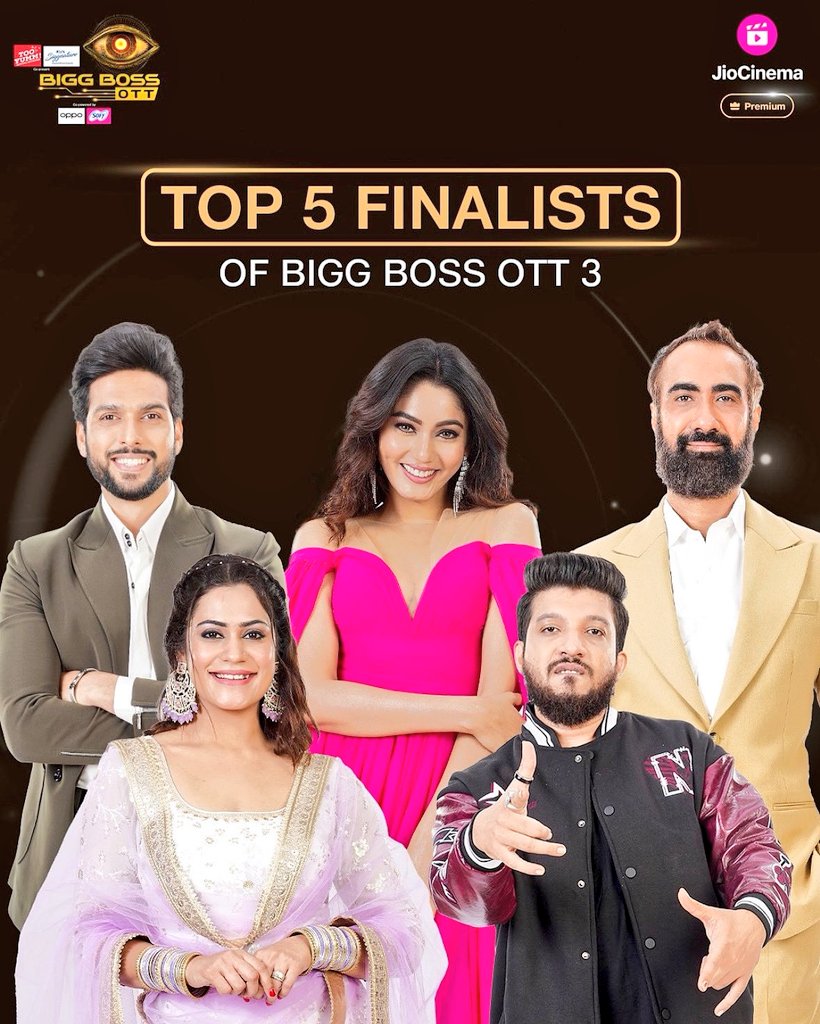 BiggBossTotal's tweet photo. EXCLUSIVE!
Top 5 Finalists of #BiggbossOTT3 

Like ♥️ 
Repost 🔁 
Follow @BiggBossTotal

#LovekeshKataria #SanaMakbul  #Naezy #RanvirShorey #KritikaMalik #ArmaanMalik #MunawarFaruqi #BiggBiossOTT3 #BiggBossOTT3onJioCinema #BiggbossOTT3 https://t.co/8OFa5UCfiX