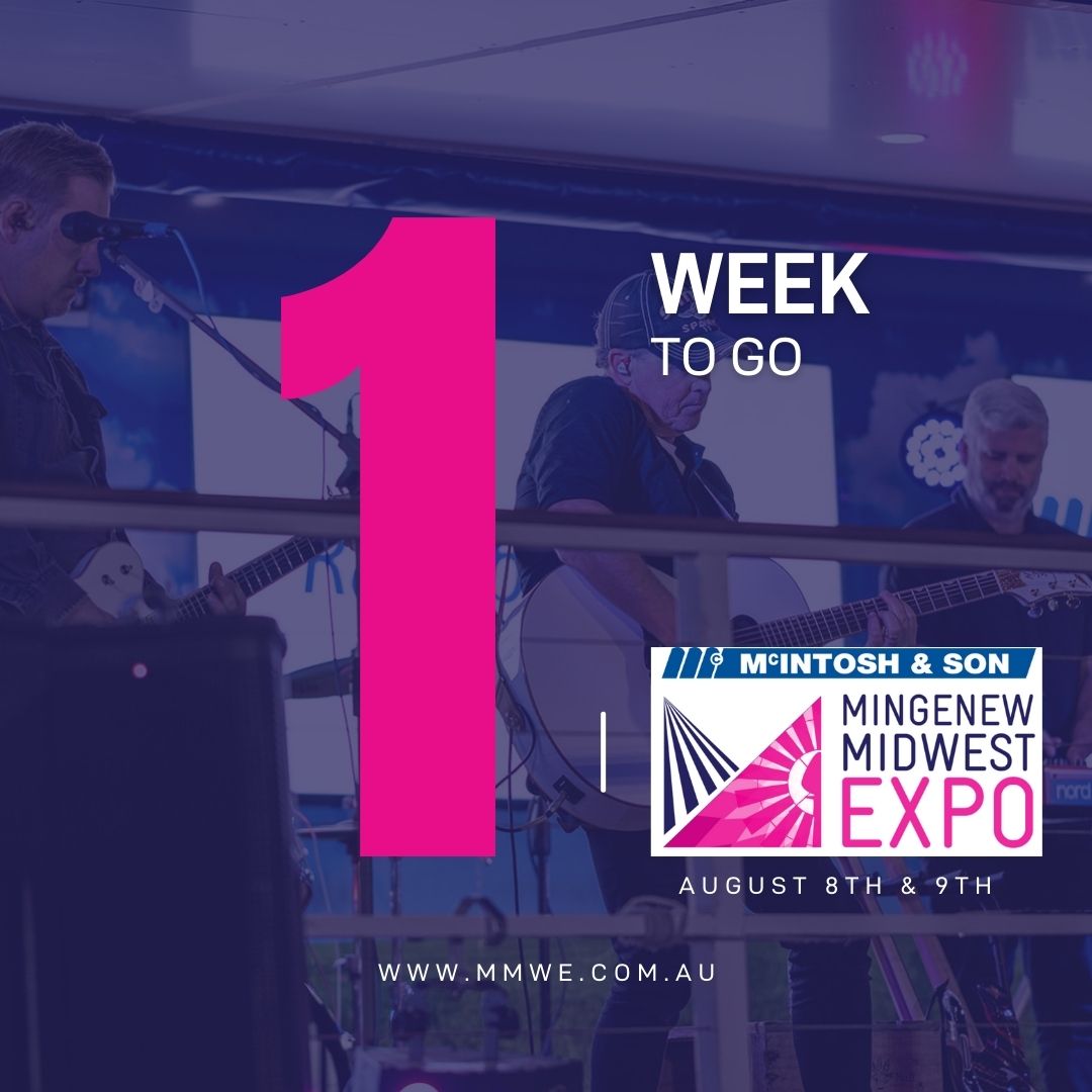 1 Week to Go
The countdown is nearly over! In just one week, Mingenew Midwest Expo 2024 kicks off, bringing together the best in agribusiness, family fun, and community spirit. 
Don't miss out – Tickets on sale now
mmwe.com.au/tickets