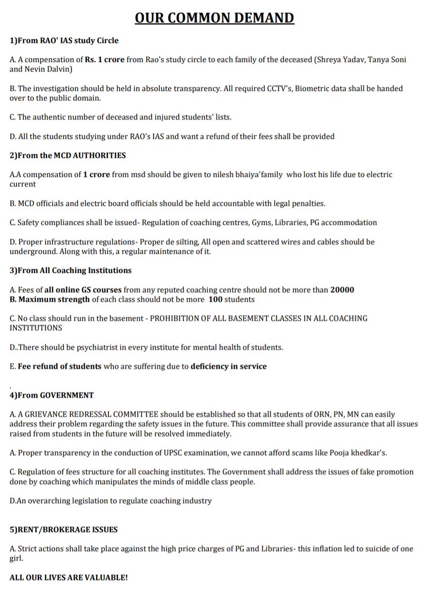 Amondeep_025's tweet photo. Here is our Demands. 
#MCD_wale_hatyare_hai
#RajendraNagar 
#UPSCaspirants 
#wewantjustice
#nalasafkaraojanbachao
#coachingmafiahataosurkshalao
#brokerhataogharbachao
#nobasementlib
#fightforright
#khanapanisafdo
#eyesonorn
#roadsecablehataojaanbachao 
#Article19 https://t.co/vEC8jtCC81