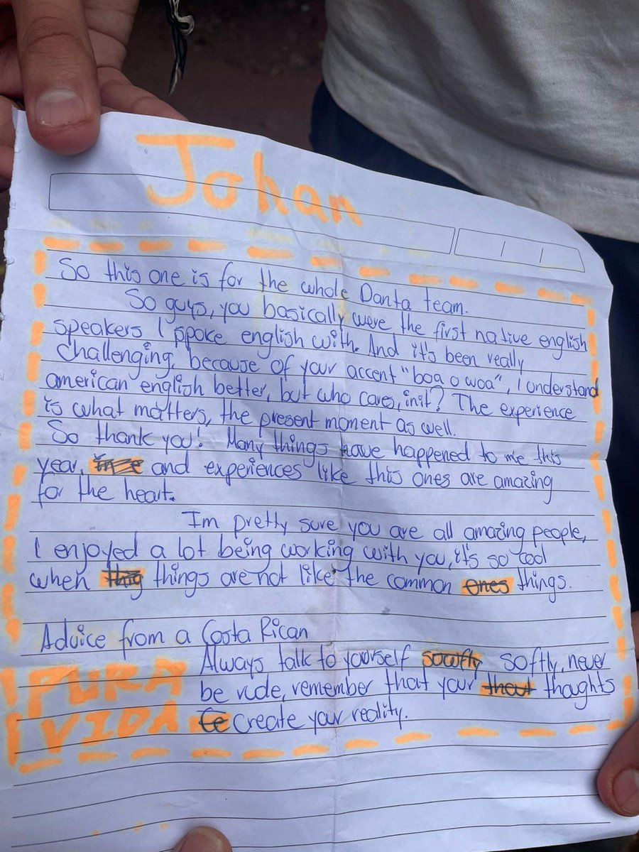 JohnPortSpencer's tweet photo. Costa Rica: #TeamDanta- yesterday the team worked on 2 projects: building a path in the morning and preparing paint work in the afternoon. An early start today as we headed to Terreba. The letter in the final photo is written by Johan a Costa Rican project worker. https://t.co/osUSOwnxBz