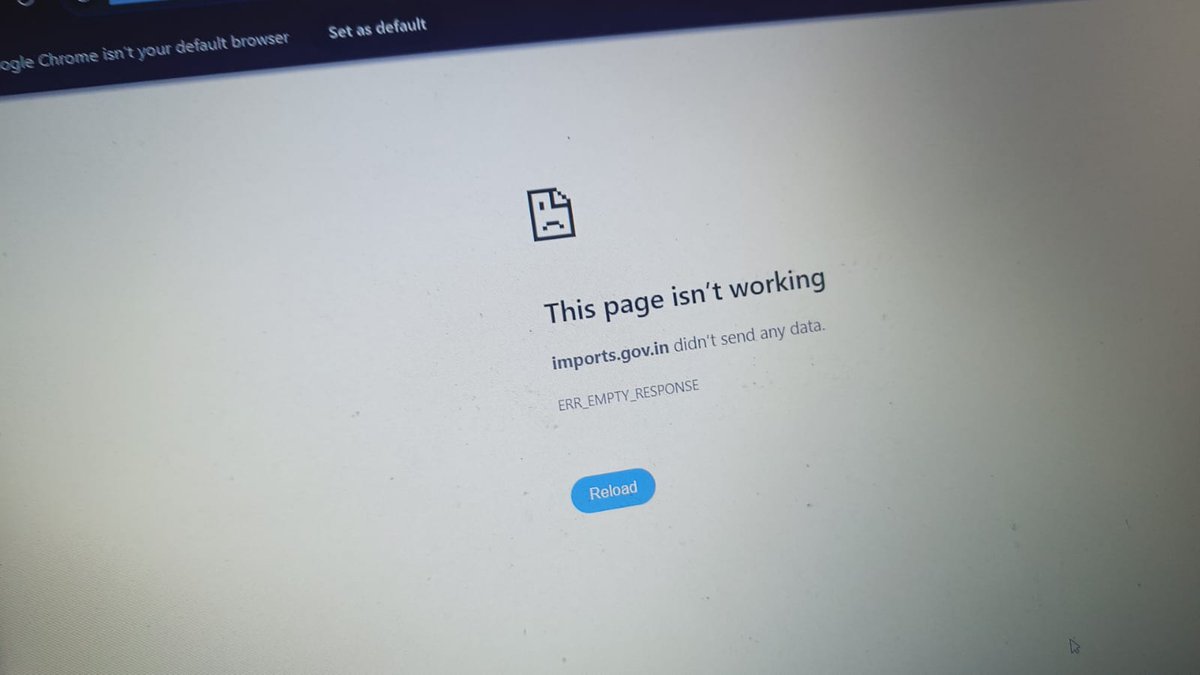 2907Varun's tweet photo. @GoI_MeitY @AshwiniVaishnaw 
The website to generate CHIMS (https://t.co/ncPa3tDQvb) is down since morning. This is causing inconvenience in getting the shipment cleared from customs.

When is the solution expected? 
#CHIMS https://t.co/eF9NErLdVS