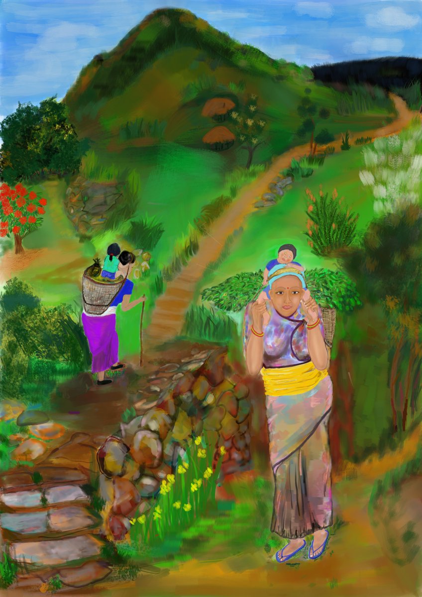 Doko: A Doko is a traditional basket which is made of bamboo. A women carries a grass and her child on a Doko.  opensea.io/collection/wom…… #NFTCommunity