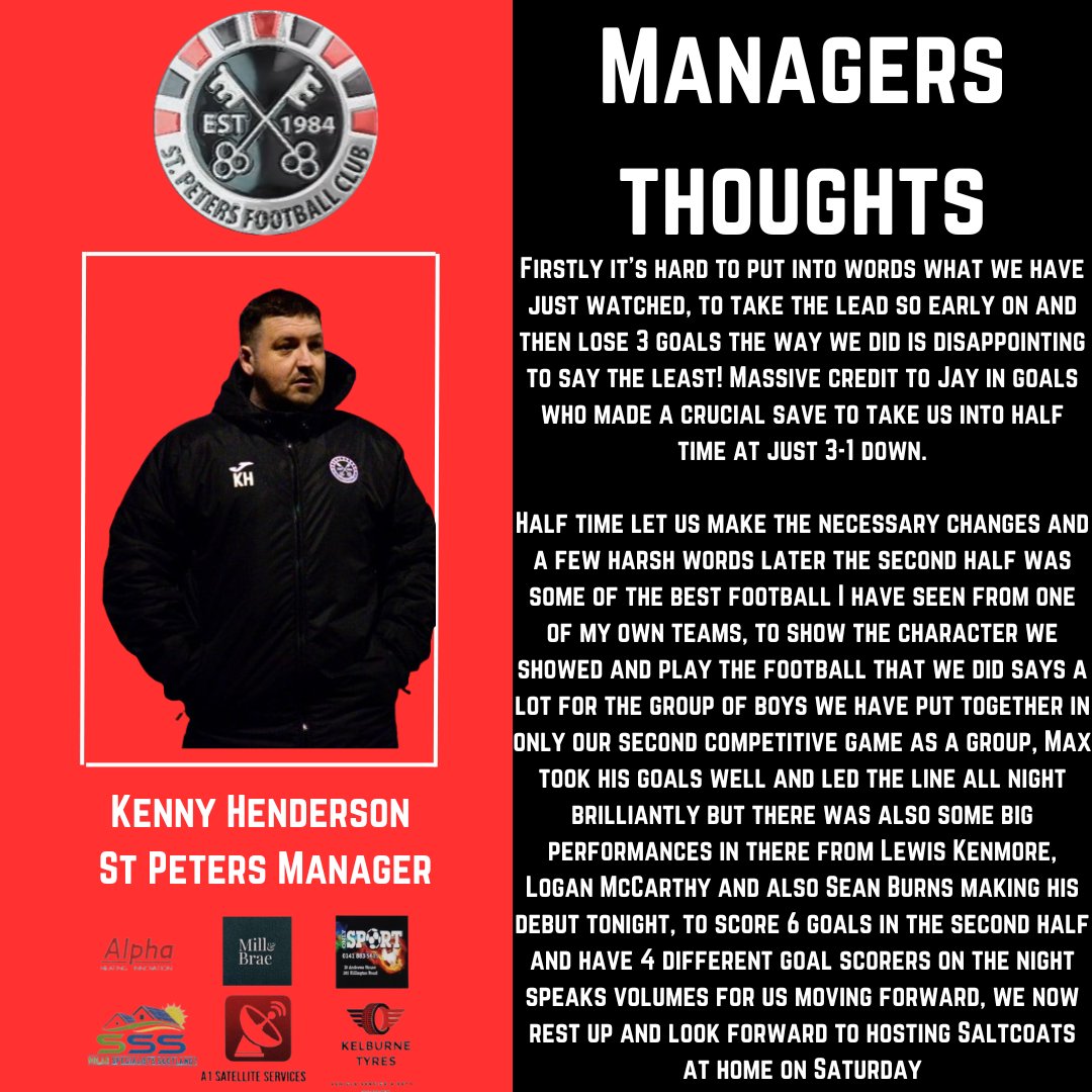 St Peters FC (WoSFL) (@spfc_wos) on Twitter photo Manager Thoughts
Here is manager Kenny Henderson's Thoughts on last night's 7-4 win vs <a href="/BSCGlasgow/">BSC Glasgow</a>
#stpeters Manager Thoughts
Here is manager Kenny Henderson's Thoughts on last night's 7-4 win vs <a href="/BSCGlasgow/">BSC Glasgow</a>
#stpeters