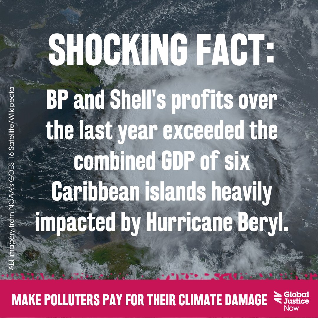 NEW: Fossil fuel companies get to rake in profits, removed from the climate chaos they’ve played a leading role in creating.  

Meanwhile people in the Caribbean devastated by the impacts of Hurricane Beryl are left to pick up the pieces.  

globaljustice.org.uk/news/bp-and-sh…