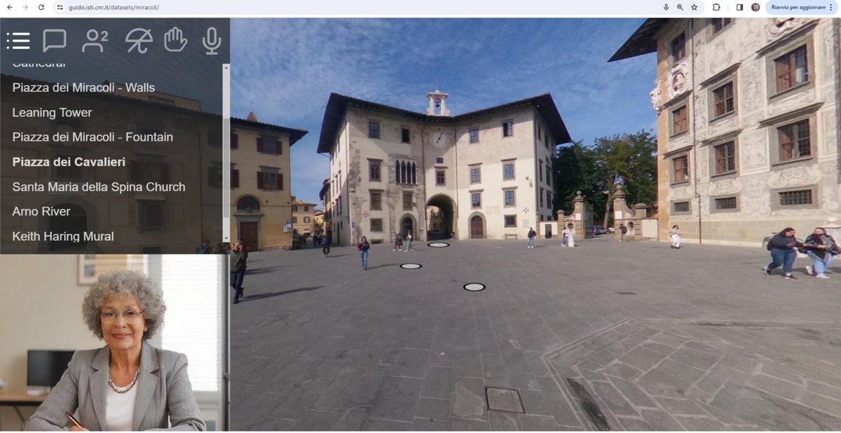 FabioGanovelli's tweet image. We are organizing a virtual city tour of Pisa to validate our new system for virtual tours. The tour will last about 30 minutes and will take you on a discovery of the amenities of Pisa.
Join us on 𝗔𝘂𝗴𝘂𝘀𝘁 𝟱 𝗮𝘁 𝟲 𝗣𝗠 𝗖𝗘𝗦𝗧 (GMT+2).
vcg.isti.cnr.it/guido