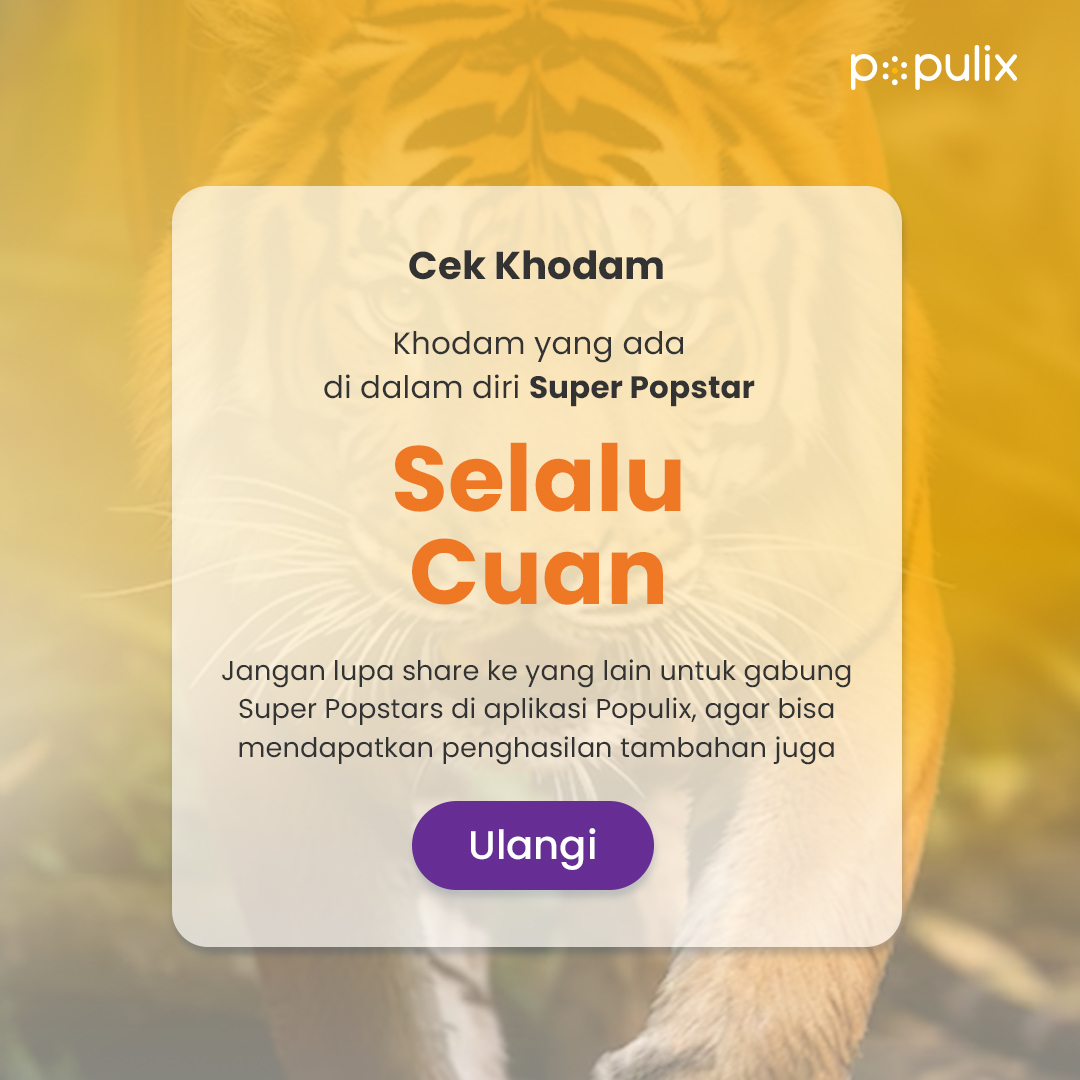populixco's tweet photo. Sudahkah kamu cek khodammu hari ini?
Coba deh cek khodammu setelah join Super Popstars! pasti jadinya selalu cuan ๐ต๐ธ
#Populix #SuperPopStar #PowerAllVoice #PowerAllGrowth #SurveiOnline #SuperPopstar #Komunitas #Penghasilantambahan https://t.co/hW27gYogxT
