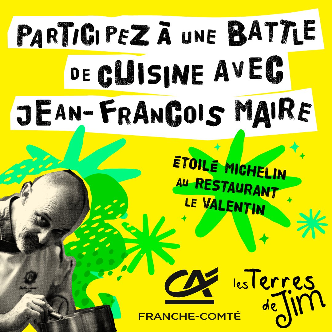 CA_FrancheComte's tweet photo. Vous êtes fan de cuisine 👨‍🍳 ? Vous voulez apprendre au côté d'un grand chef étoilé ⭐ ? 

Participez à notre jeu pour tenter d’intégrer une brigade à notre battle de cuisine sur notre stand Les Terres de Jim le 7 et 8 septembre 🍽️ ! https://t.co/Td0KAIL1t4