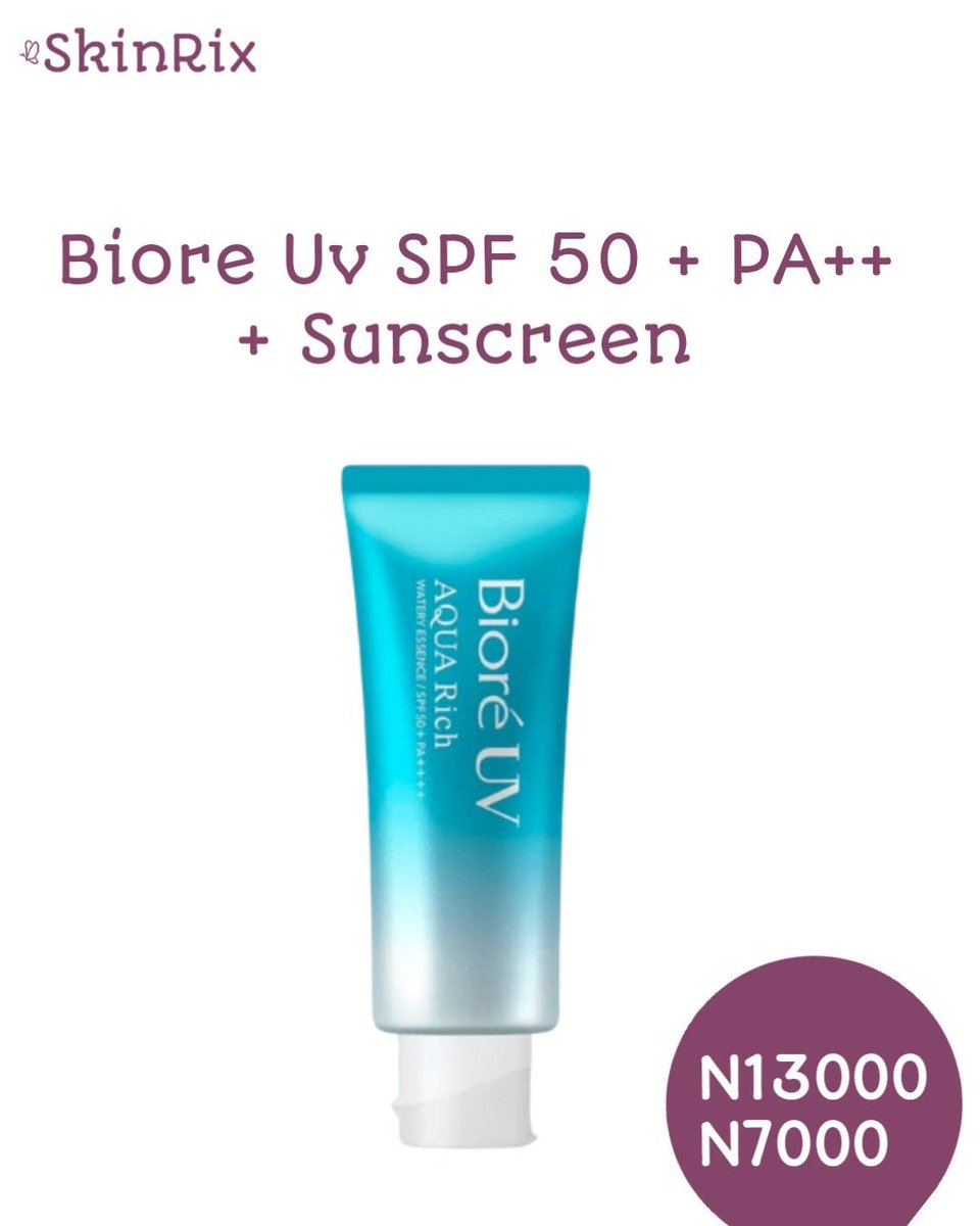 beyoutifit's tweet image. 🧴Biore Uv Sunscreen SPF 50 and PAtt+  

🎗️Protects the skin against UVA &amp;amp; UVB rays. 
🎗️Helps to whiten &amp;amp; brighten the skin 
🎗️Fights dark spots &amp;amp; freckles

🏷️N13000 for the big size 
🏷️N7000 for the small size

Click ⬇️ to order buff.ly/4bLklAS

#skinrix