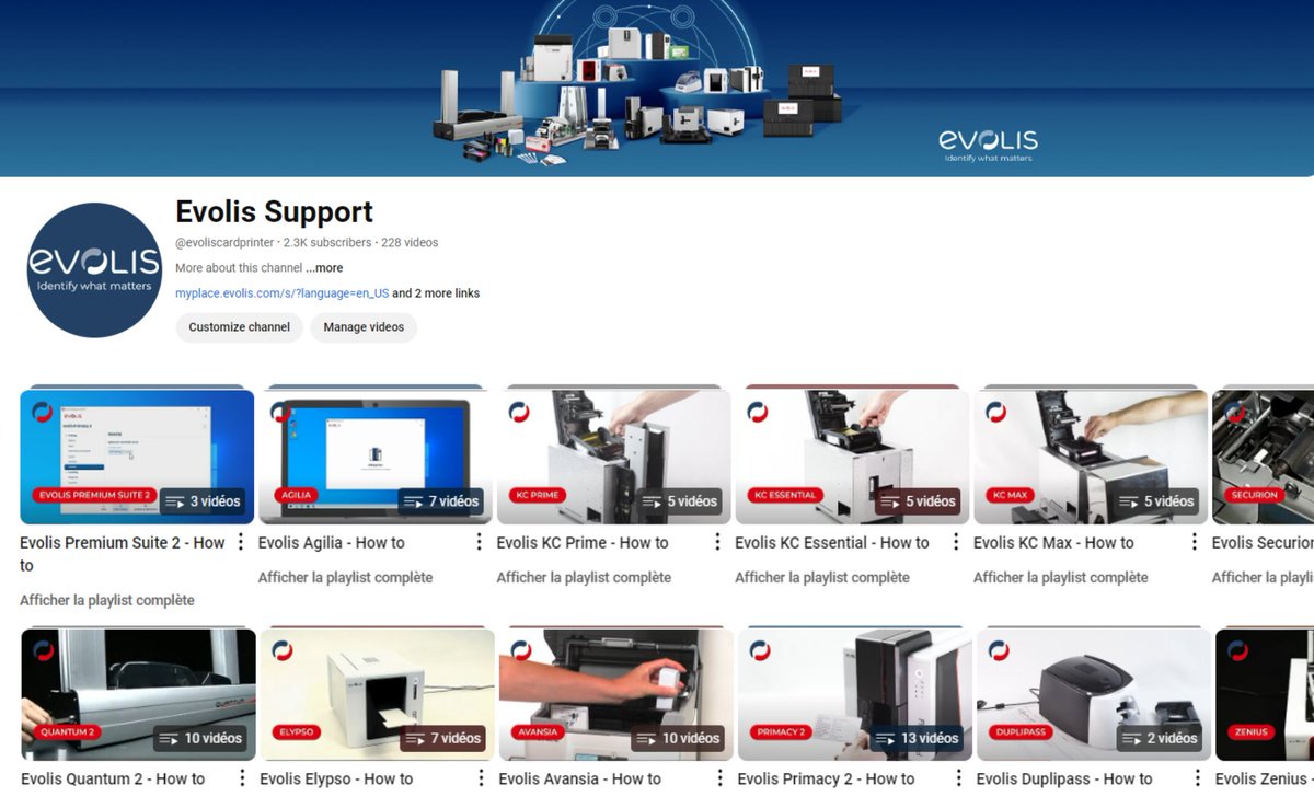 All Evolis product tutorial videos are on YouTube! 🎦
The official channel 'Evolis support' includes all the videos that guide you through the installation, setup, and use of your Evolis card printer.
▶ Subscribe to the Evolis channel Support: youtube.com/user/evoliscar…