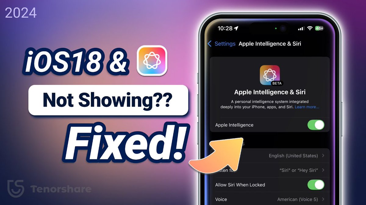 Tenorshare_Inc's tweet image. 📱🆕 iOS 18.1 Update Not Showing? Don’t miss out! Learn how to join the Apple Intelligence waitlist from outside the US and get early access to the latest features. 
Check out our new YouTube video for step-by-step instructions! 🎥✨youtube.com/watch?v=bkCh6Z…

#iOS18 #iOSUpdate…