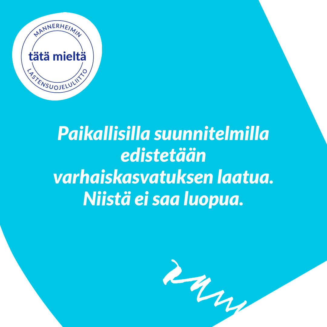 Jokaisella lapsella on oikeus turvalliseen ja laadukkaaseen varhaiskasvatukseen. Päiväkotikohtaisia #varhaiskasvatus- ja #yhdenvertaisuus'suunnitelmia tarvitaan sen varmistamiseen. Lue MLLn <a href="/EsaIivonen/">Esa Iivonen</a> &amp; <a href="/kirsi_pollari/">Kirsi Pollari</a> kirjoitus <a href="/hsfi/">Helsingin Sanomat</a>:ssa

#LapsenOikeudet

hs.fi/mielipide/art-…