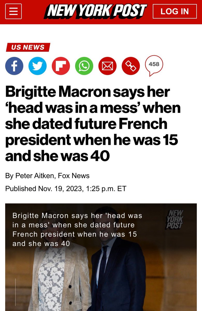 LizCrokin's tweet photo. If it is indeed true Brigitte Macron is a man, the bigger story here is that she/he/it is a pedophile who groomed and sexually abused the President of France for decades going back to when he was a child!
Brigitte reportedly started a relationship with Emmanuel Macron when she/he/it was 40-years-old and Emmanuel was 15. What’s worse is that he/she/it was married at the time his/her/it’s daughter was Emanuel’s classmate and he/she/it was his drama teacher at Catholic Providence school in Amiens, France.
The age of consent in France is 15; however, you can’t tell me this wasn’t grooming and child sex predatory behavior.
Furthermore, when it came out he/she/it was in a relationship with Emmanuel, his parents pulled him from the school and sent him to study in Paris.
Brigitte was in an authority position as Emmanuel’s teacher, and he/she/it took advantage of Emmanuel when he was still a child! That’s what we call a groomer, a predator and a fucking pedophile.
That’s the bigger story here, and the world will learn soon enough that tales like this are more the norm with the Satanic false idols they worship.
Stay tuned!