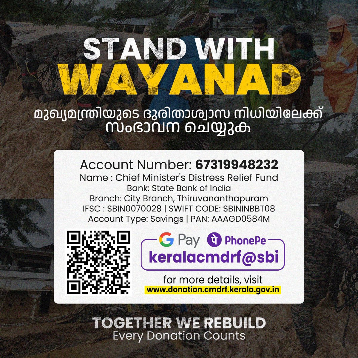 Keralam CM Pinarayi Vijayan reports that 240 people are still missing and over 1,500 have been rescued in the devastating tragedy in Wayanad. Please support the ongoing rescue efforts by donating to the Keralam Chief Minister’s Distress Relief Fund. Every contribution helps.