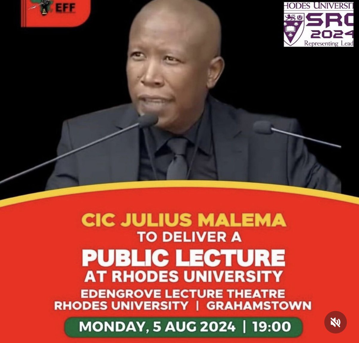 The President &amp; Commander in Chief <a href="/Julius_S_Malema/">Julius Sello Malema</a> will address a Public Lecture at Rhodes University, as part of the university’s Leadership Week. 

The Public Lecture will be on Security &amp; Good Governance in Africa. Please see the poster for additional details. See you there!
