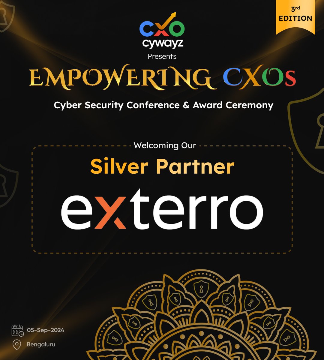 We are proud to welcome Exterro as the Silver Partner for the Empowering CXO Cyber Security Conference &amp; Award Ceremony!

📅 Date: Sep 5, 2024.
📍 Location: Taj, Bengaluru.

#EmpoweringCXO #Exterro #CyberSecurity #Leadership #DigitalTransformation #CXOEvent #Bengaluru #Mentorship