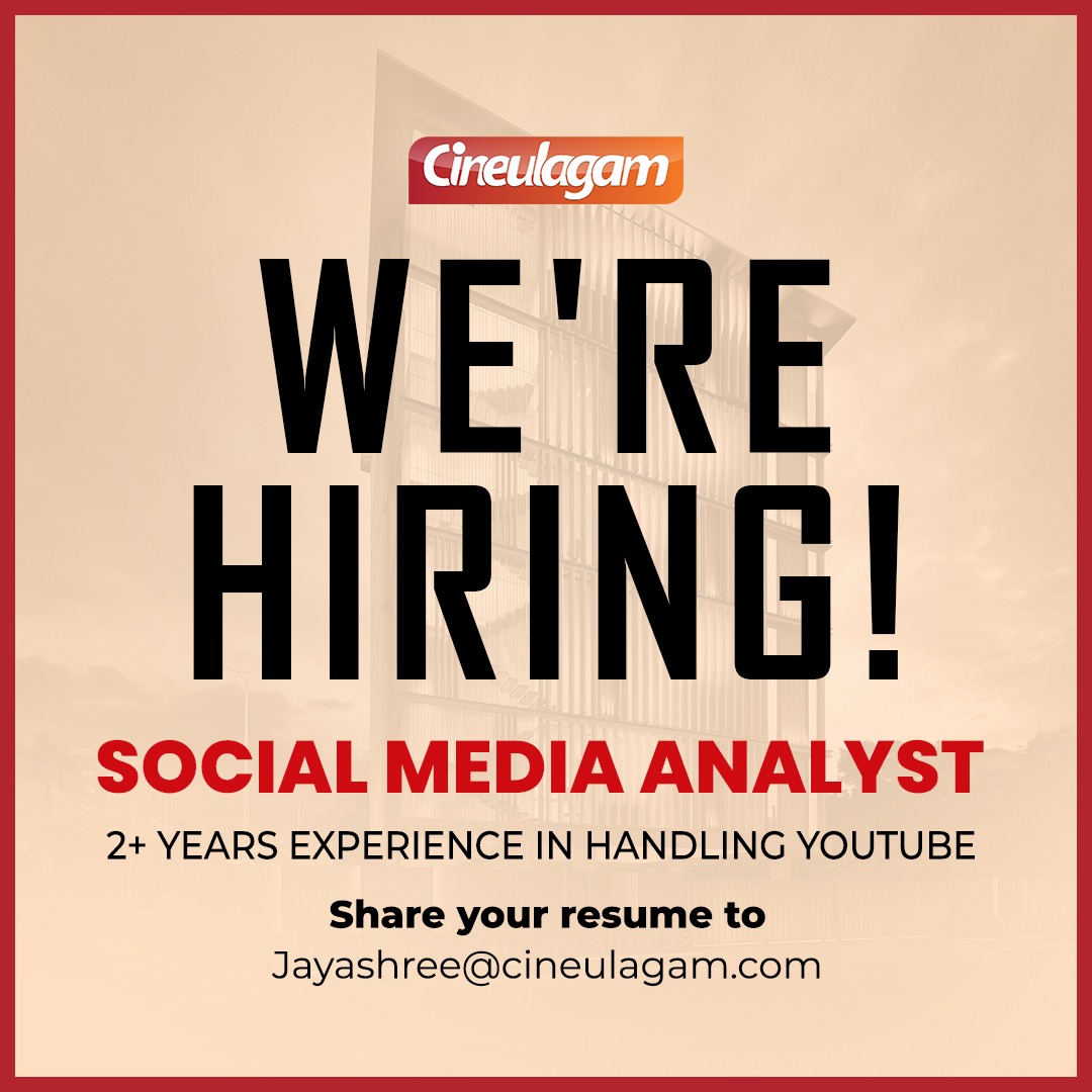 cineulagam's tweet photo. **** JOB ALERT ****
Send your Resumes to the given Email ID.
#JobAlert #JobSearch #jobopportunities #JobSearch #JobOpenings #SocialMediaAnalyst #Cineulagam https://t.co/TcmYUswchv