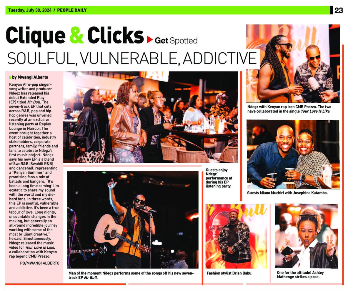 anyikopr's tweet photo. Kenyan Afro-Pop singer @Ndegzee 🇰🇪 made history recently by dropping his debut EP #MrBull🐂Check out some of these Beautiful Highlights from his exclusive listening party last week. A big thank you to @PeopleDailyKe for always supporting the local music industry &amp; artists! https://t.co/Y04bBSTEI4
