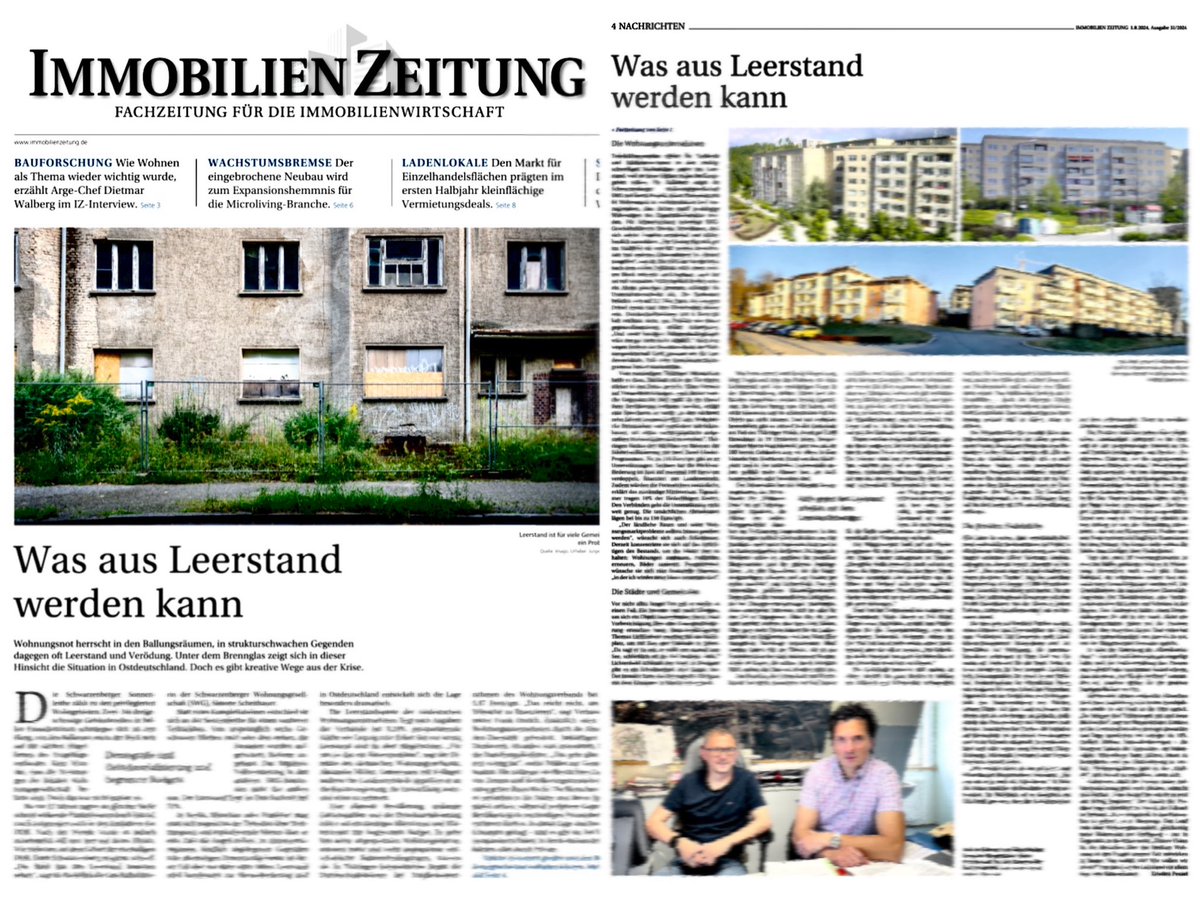 vdw Sachsen (@vdwsachsen) on Twitter photo Leerstand und Strategien dagegen sind endlich auch auf Bundesebene ein Thema geworden <a href="/klara_geywitz/">Klara Geywitz</a> <a href="/BMWSB_Bund/">Bundesbauministerium</a> "Für uns ist das ein Riesenproblem", werde ich in der lesenswerten neuen Ausgabe der <a href="/ImmoZeitung/">Immobilien Zeitung</a> zitiert. Beispiele für gute Lösungen gibt es auch. Leerstand und Strategien dagegen sind endlich auch auf Bundesebene ein Thema geworden <a href="/klara_geywitz/">Klara Geywitz</a> <a href="/BMWSB_Bund/">Bundesbauministerium</a> "Für uns ist das ein Riesenproblem", werde ich in der lesenswerten neuen Ausgabe der <a href="/ImmoZeitung/">Immobilien Zeitung</a> zitiert. Beispiele für gute Lösungen gibt es auch.